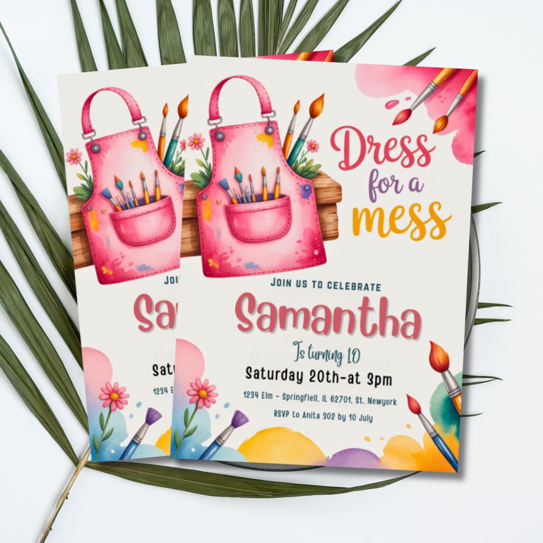 Editable Art Birthday Invitation, Dress for a Mess Birthday Invitation ...