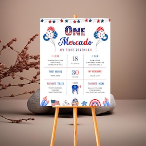 4th of July First Birthday Milestones Board, Little Firecracker My First Year, Patriotic Baby Keepsake Editable Instant Digital Download