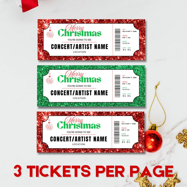 surprise concert, concert ticket gift, concert ticket, christmas ticket, christmas voucher, event ticket, gift voucher, editable ticket, printable ticket, ticket template, christmas gift, editable template, instant download