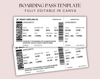 Carta d'imbarco stampabile, modello di carta d'imbarco modificabile, biglietto aereo, regalo a sorpresa, regalo a sorpresa per le vacanze, regalo di viaggio, PMS0222