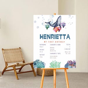 BEWERKBAAR Under The Sea First Birthday Milestone Board, Under The Sea mijlpaal fotoposter, Ocean Party mijlpaalbord, zeedieren, canvas