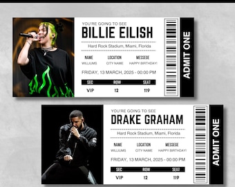 Editable Concert Ticket Template, Printable Concert Tickets, Birthday Gift Idea, Surprise Gift Custom Concert Ticket, Event Ticket, PMS0223