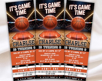 Basketball Birthday Invitation, Game Time Party, VIP Ticket Design, Sports Party Invitation, Birthday Celebration, Personalized Kids Invite