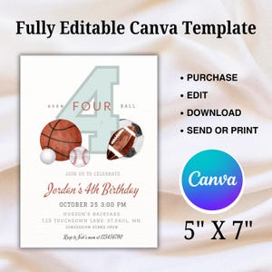 boy sports invite, soccer party invite, sports theme invite, all star invitation, sports party invite, baseball party, basketball birthday, sports invitation, editable invitation, football party, sports birthday, boy fourth birthday, boy 4th birthday