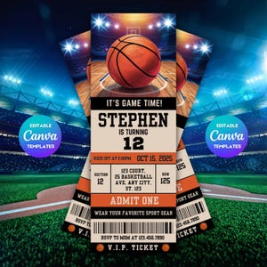 Basketball-Geburtstagseinladung, Spielzeitparty, VIP-Kartendesign, Sportparty-Einladung, Geburtstagsfeier, personalisierte Kinder einladen