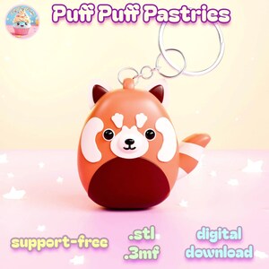 Kawaii Red Panda STL-bestand voor 3D-printen Sleutelhanger, digitale download, minihuisdier, bedel, print in place