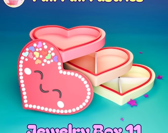 Archivo STL de joyero con forma de corazón kawaii: Modelo para impresión 3D, regalo de San Valentín (descarga digital)
