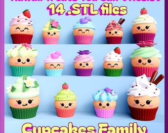 Kawaii Cupcake STL-paket: 3D-utskrivna dockhusminiatyrer (utskrift på plats, inga stöd behövs)