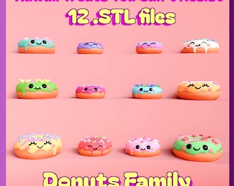 Kawaii Donut STL-paket: 3D-utskrivna dockhusminiatyrer (digital nedladdning)