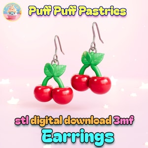Cherry Earrings STL File: 3D Print Model (Digital Download)
