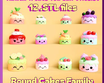 Kawaii Cake STL-paket: 3D-utskrivna dockhusminiatyrer (utskrift på plats, stödlösa filer)