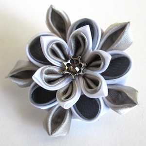 Grey Layered Flower Brooch - &#39;Yohane&#39;