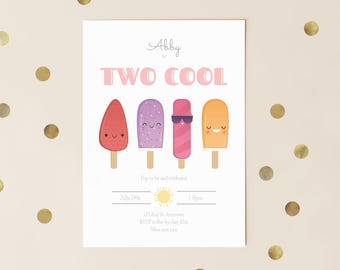 Editable Two Cool Birthday Invitation Template, digital download, printable, second birthday, popsicle birthday invite, 2nd birthday