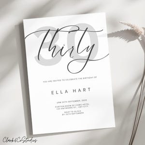 Editable 30th Birthday Invitation Template, digital invite, printable, 30th  birthday, thirty, black and white birthday invitation