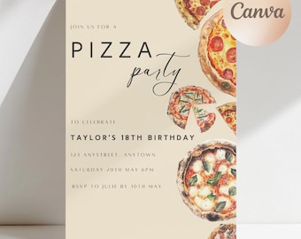 Pizza Party Invitation Template | Pizza Birthday | Editable Canva Invite | Instant Digital Download