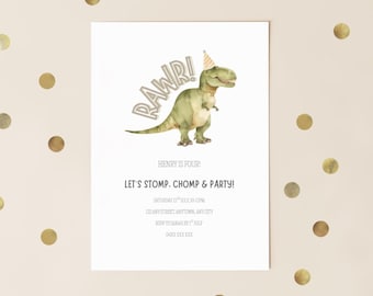 Editable Dinosaur Birthday Invitation Template, digital download, printable, dino invite, dinosaur invitation, trex birthday invite, T-Rex