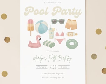 Pool Party Invitation Template | Summer Birthday Invite | Editable Canva Invitation | Instant Digital Download