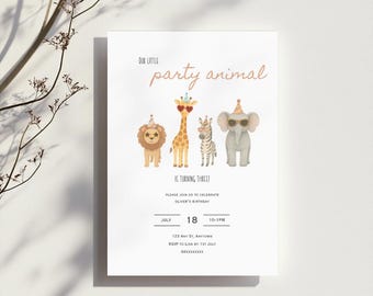Editable Party Animal Invitation Template, digital download, printable, safari birthday invitation, animal invitation, party animal invite