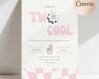 Plantilla de invitación de cumpleaños con dos diseños geniales / Invitación para el segundo cumpleaños / Invitación editable en Canva / Descarga digital instantánea