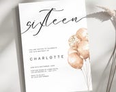 16th Birthday Invitation Template | Sweet Sixteen Invite | Editable Canva Invitation | Instant Digital Download