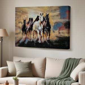 Galloping Horses Decorative Wall Art, Framed Canvas Wall Art, Large Wall Art, Wall Decor Gift for Nature Enthusiasts, Housewarming Gifts