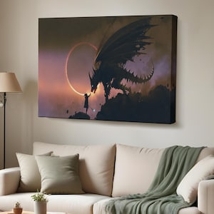Wizard Scene With A Hand Reaching For A Dragon Decorative Art, Surreal Canvas Wall Art, Framed Canvas Wall Art, Large Wall Art
