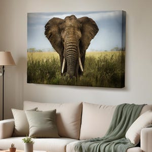 Elephant Decorative Canvas Painting, Wall Decor Gift for Nature Enthusiasts, Housewarming Gifts, Framed Canvas Wall Art, Large Wall Art