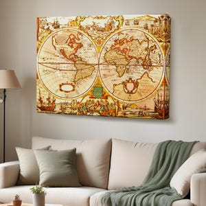 Vintage retro wereldkaart schilderij, ingelijste canvas kunst aan de muur, housewarming cadeaus, modern canvas muur decor, woondecoratie canvas