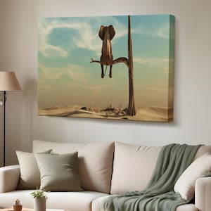Elephant Sitting On A Tree Branch Decorative Canvas Painting, Animal Canvas Wall Decor, Large Wall Art, Framed Canvas Wall Art