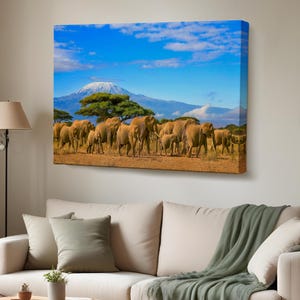 Herd Of Elephants Decorative Canvas Painting, Large Wall Art, Animal Canvas Wall Decor, Animal Modern Wall Art, Framed Canvas Wall Art