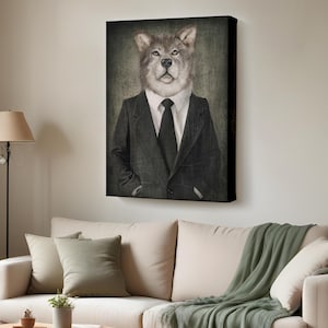Human With Dog Head Canvas Art, Housewarming Gifts, Animal Canvas Wall Art, Animal Modern Wall Art, Framed Canvas Wall Art