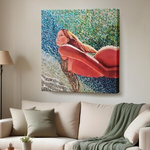 Sexy Woman Swimming Underwater Print, Nü Canvas Wall Art, Large Wall Art, Framed Canvas Wall Art, Nü Canvas Print, Nü Modern Wall Decor