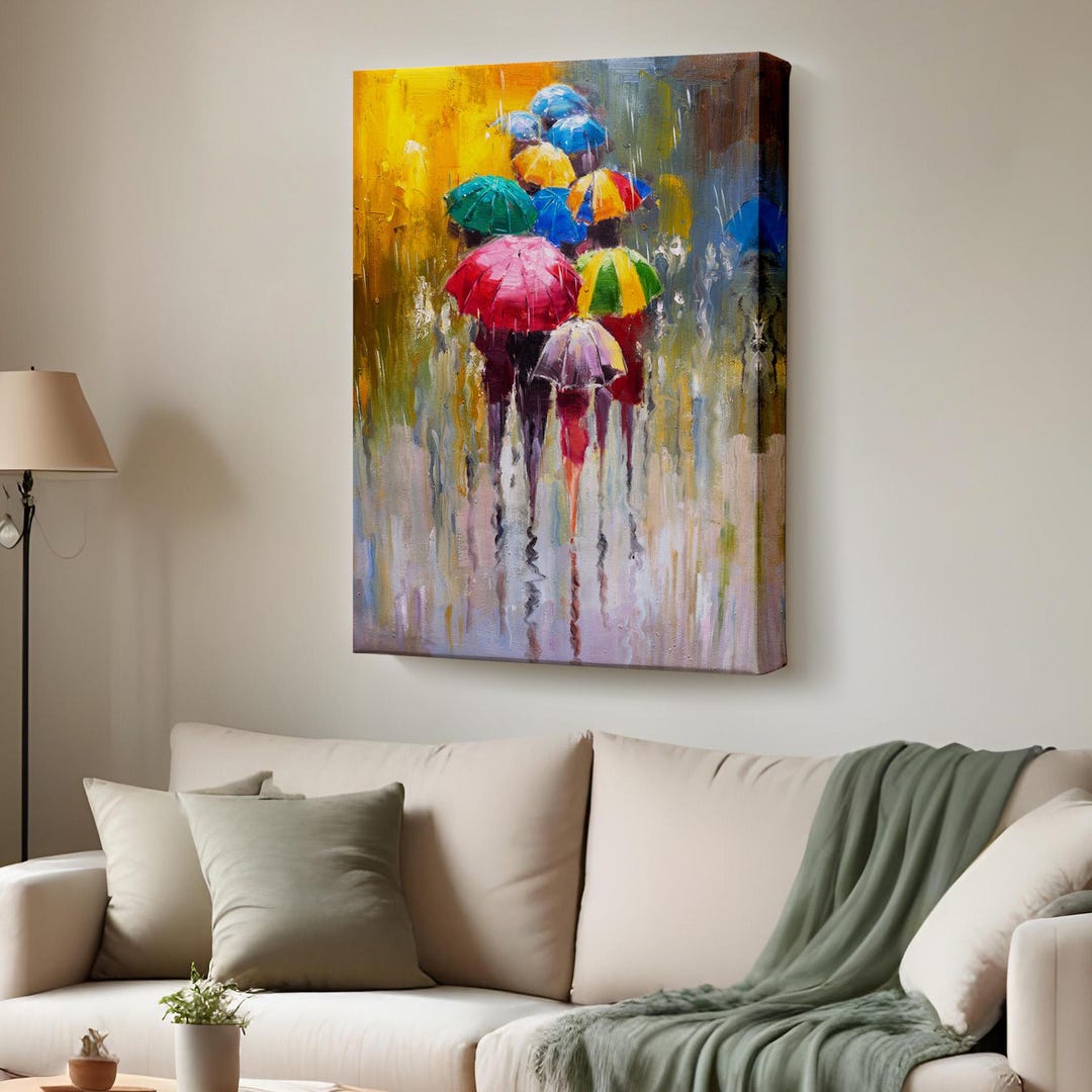 Colorful Umbrellas Oil Painting Look Decorative Canvas Wall Print ...