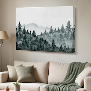 Acquerello Foresta Paesaggio Decorativo Tela Arte Murale, Decorazione Tela Natura, Tavolo da Parete in Tela Paesaggio, Decorazione Parete in Tela Natura