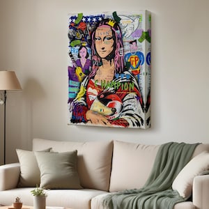 Colorful Mona Lisa Banksy Canvas Print, Street Art, Pop Art, Large Wall Art, Street Canvas Wall Art, Street Modern Wall Decor