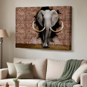 Elephant Breaking Through The Wall Decorative Canvas Wall Art, Animal Modern Wall Art, Animal Canvas Wall Decor, Large Wall Art