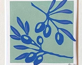 Olives - original linocut print