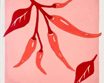 Chili peppers - original linocut print