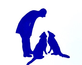 Walking the dogs - original linocut print