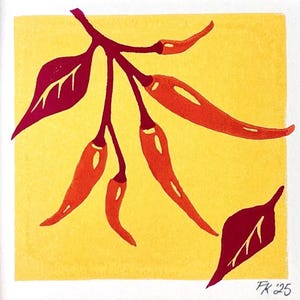 Chili peppers - original linocut print