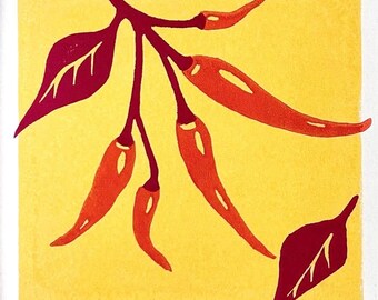 Chili peppers - original linocut print