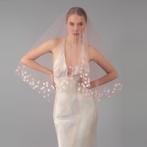Blush Pink Flower Blusher Wedding Veil - Light Dusty Pink Floral Veil, 3D Flowers, Rose Blush Tulle, Bridal Hair Comb