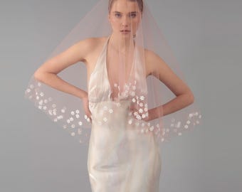 Blush Pink Flower Wedding Veil: 3D Floral Tulle Blusher