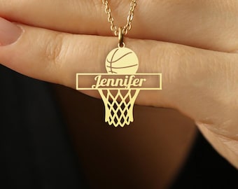 Personalized Basketball Necklace – Custom Name Gold Sports Pendant – Unique Gift for Basketball Lovers