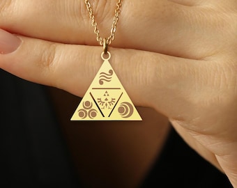 Triforce Necklace, Zelda-Inspired Gift – Gold Plated Triangular Pendant – Geeky Gamer Jewelry, Cosplay Accessory, Gift for Fans