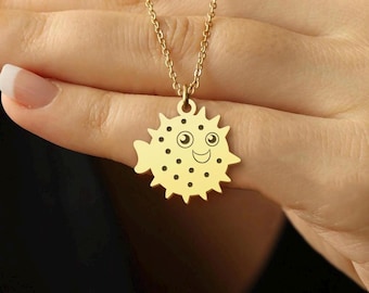 Puffer Fish Necklace - Cute Gold Ocean Animal Pendant, Fun Gift for Sea Lovers
