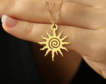 Spiral Sun Necklace - Boho Solar Jewelry for Women - Symbolic Energy Pendant Gift for Birthday