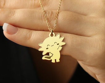 Cute Axolotl Necklace - Gold Kawaii Animal Pendant, Adorable Gift for Her or Teens