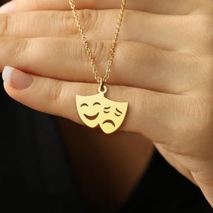 Comedy Tragedy Necklace - Theater Mask Pendant - Gold Drama Jewelry Gift