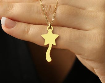 Star Wand Necklace - Magic Pendant Jewelry - Cute Gold Charm - Fantasy Gift for Her